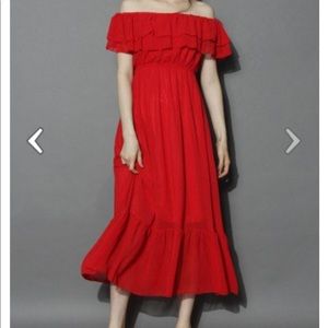 Blissful Frilling Off the Shoulder Red Chicwish